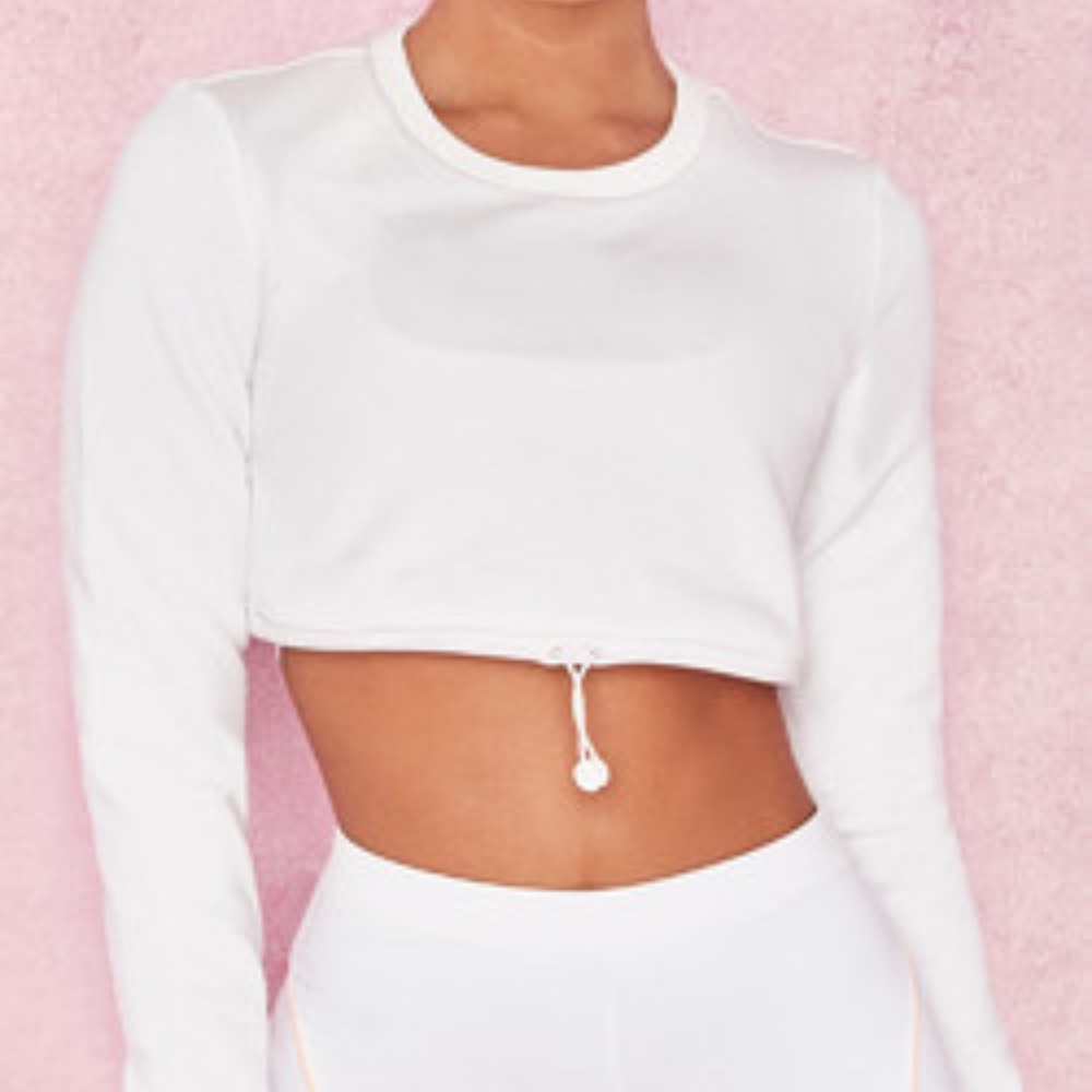 Houseofcb White Cropped Drawstring Sweatshirt Xs - image 1